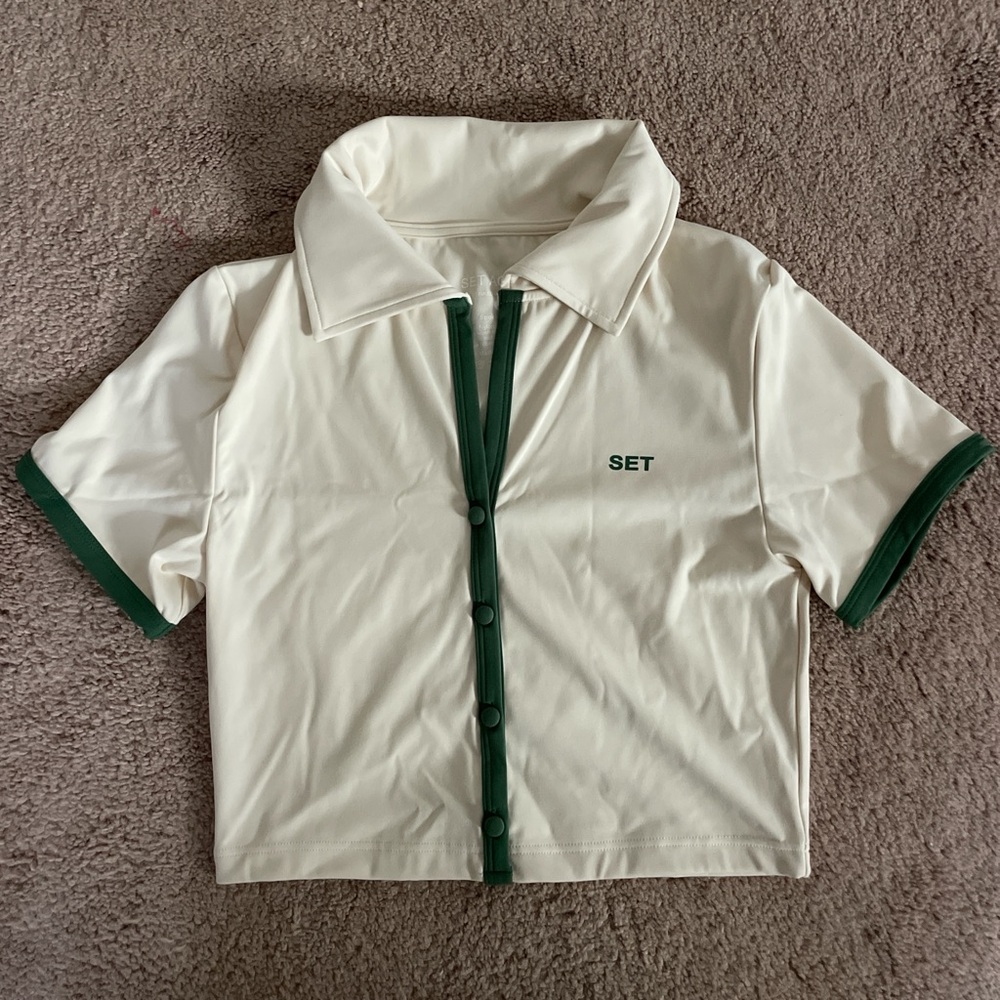SET Cream and Green Button-Up Shirt